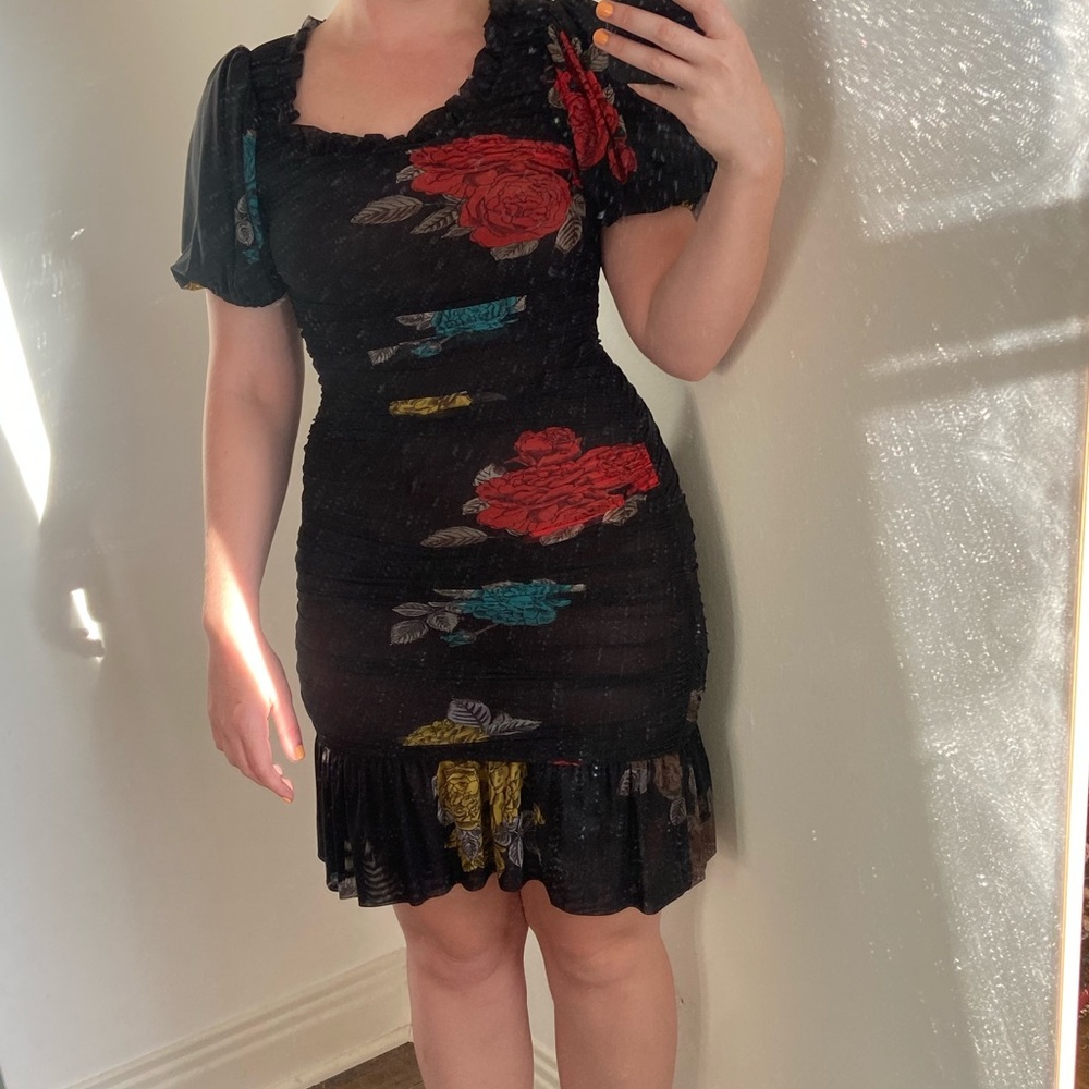 Ganni ruched floral dress